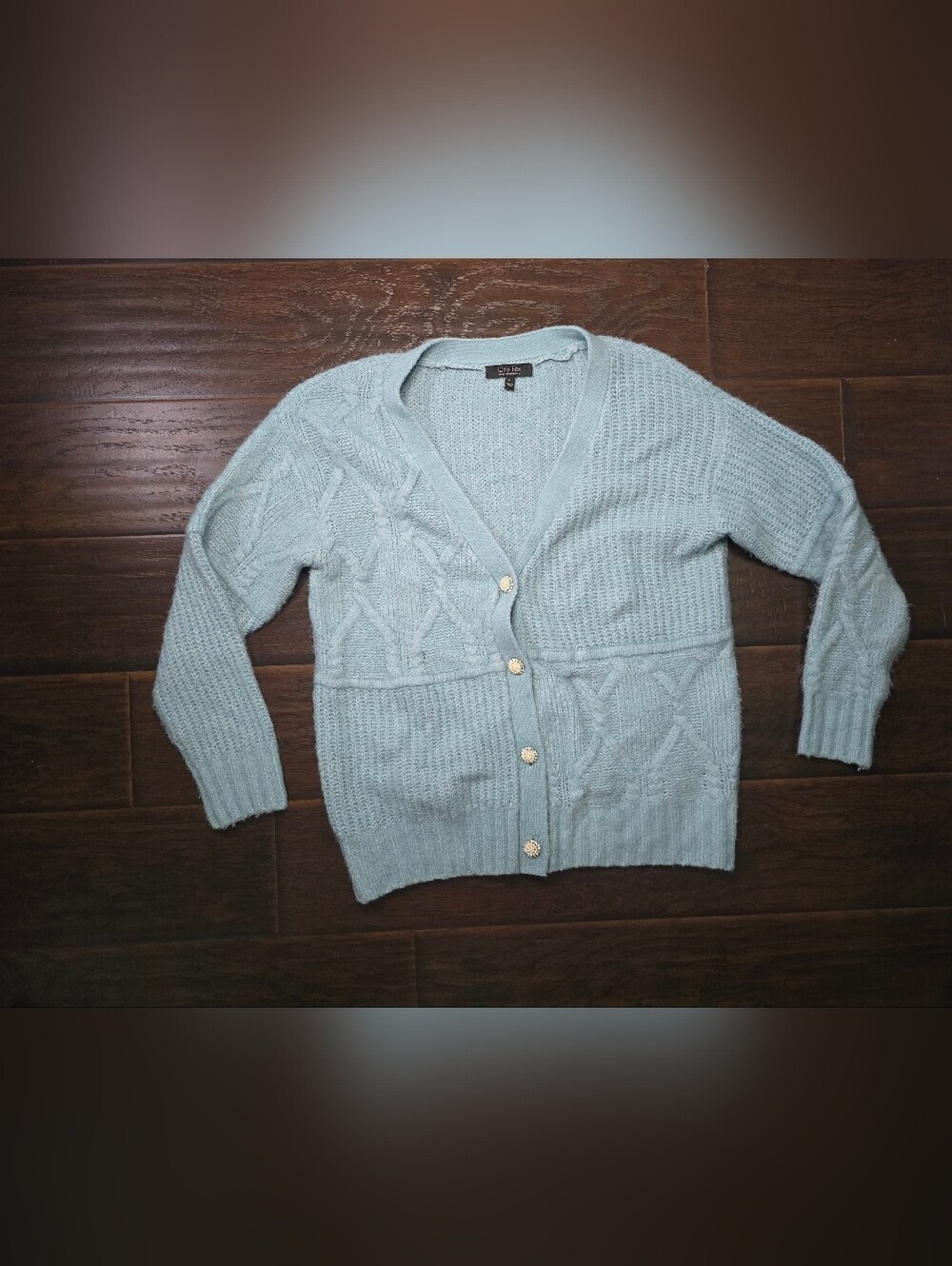 Witty Fox Young Contemporary Light Blue Button Front Cardigan Knit Sweater Large